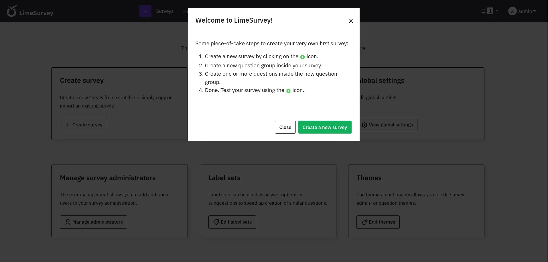 LimeSurvey dashboard