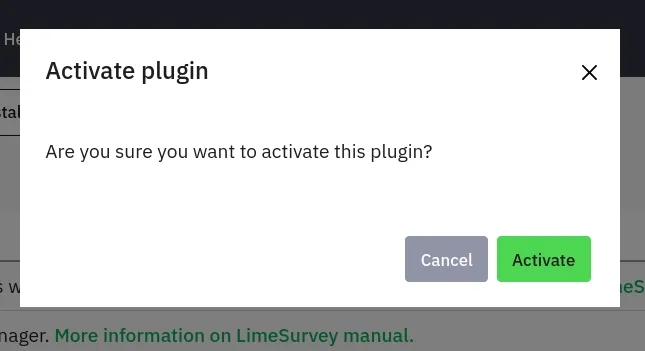 LimeSurvey plugin activate