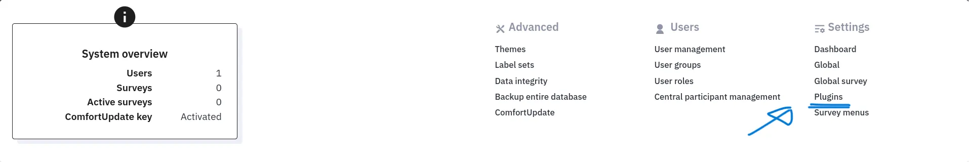 LimeSurvey Plugins menu