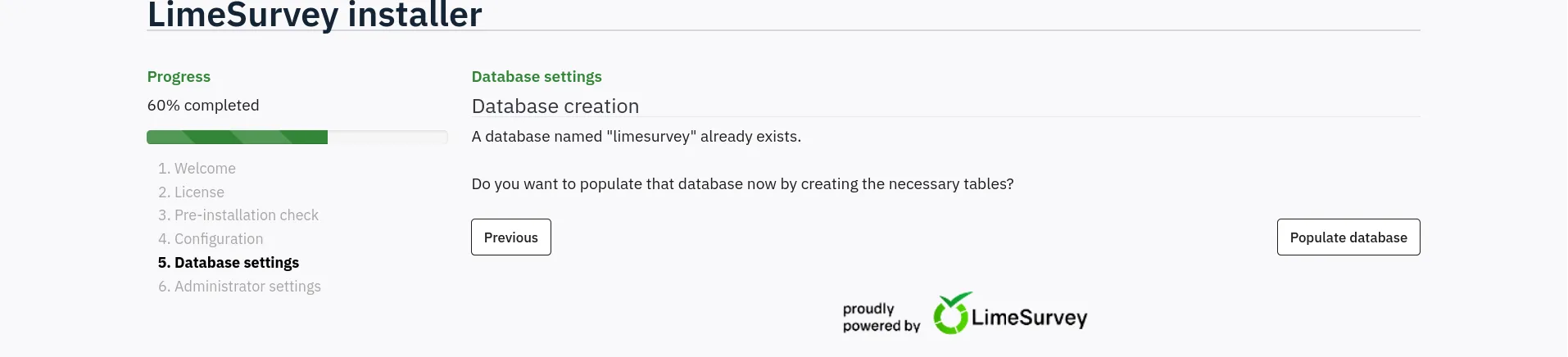 LimeSurvey populate database