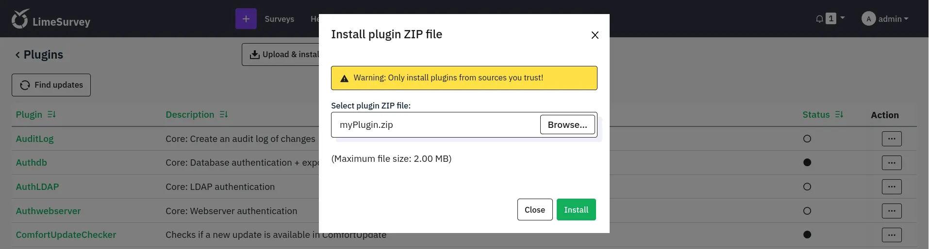 LimeSurvey upload ZIP