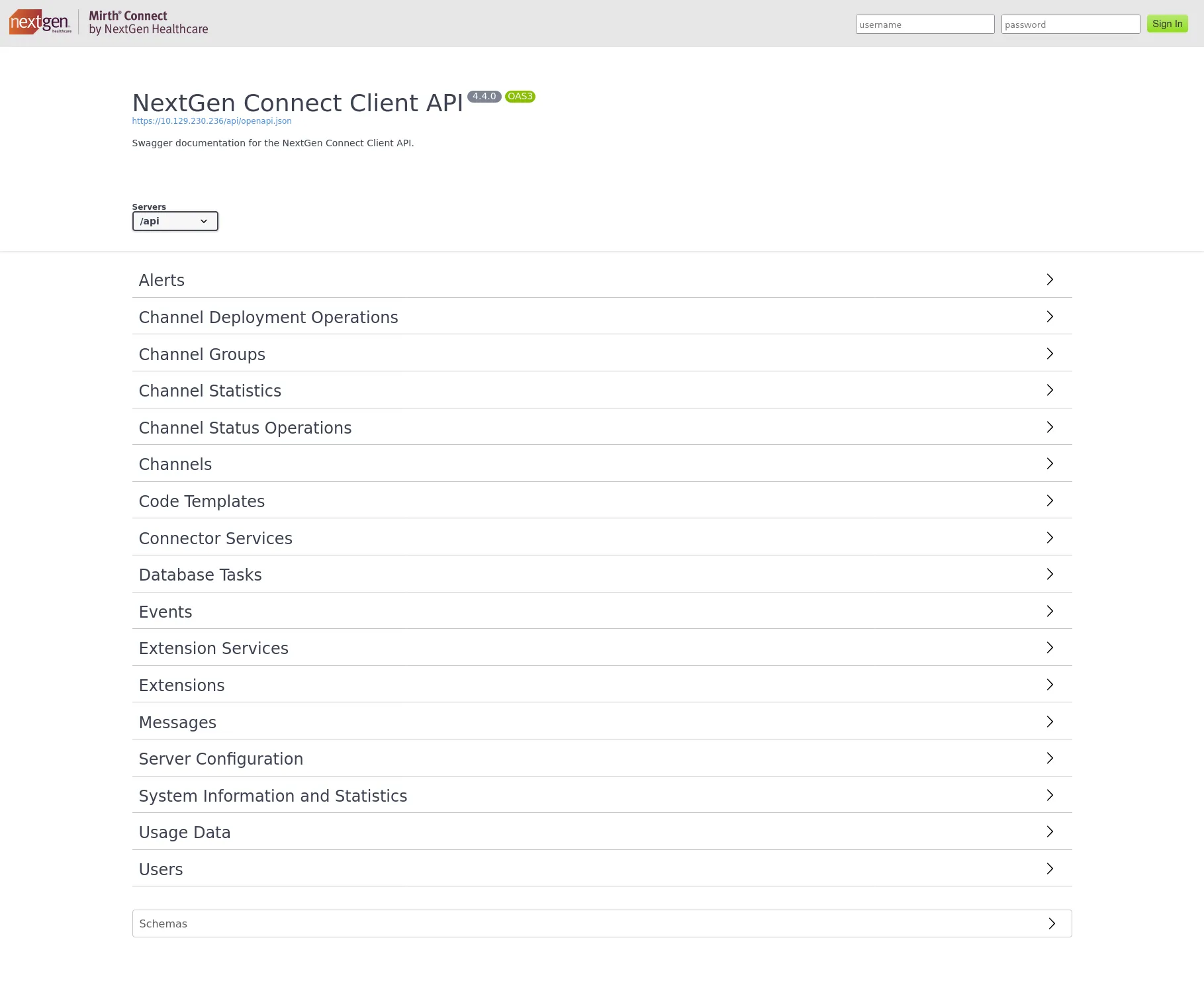 Mirth Connect Swagger API