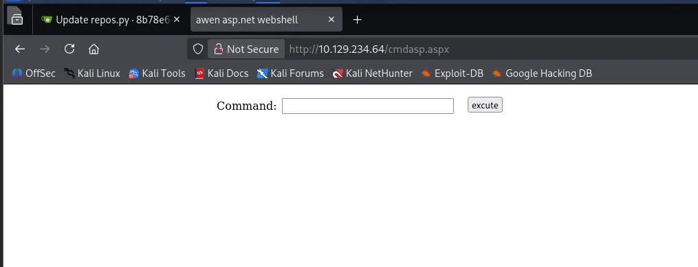 cmdasp.aspxにアクセス